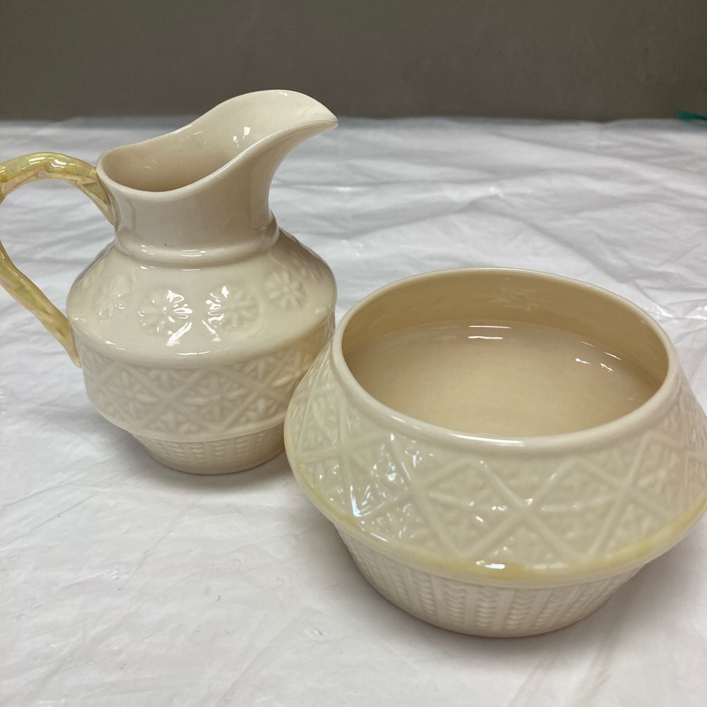 Belleek China Hexagon Creamer and Sugar Set
